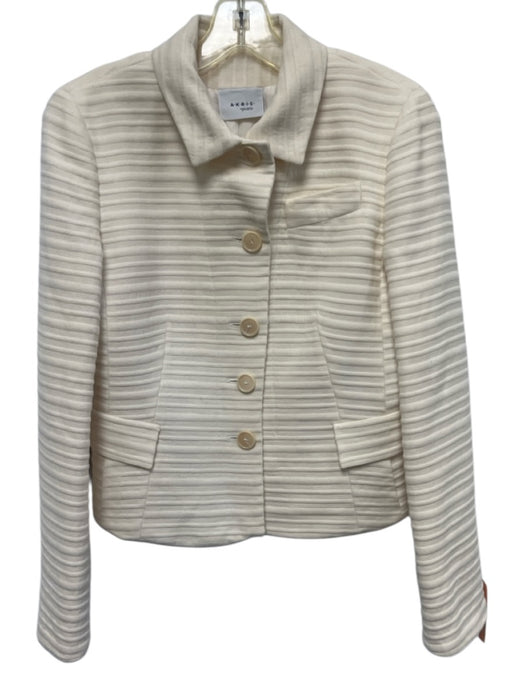Akris Punto Size 6 Cream Wool Blend Collar Flap Pockets Button Front Jacket Cream / 6