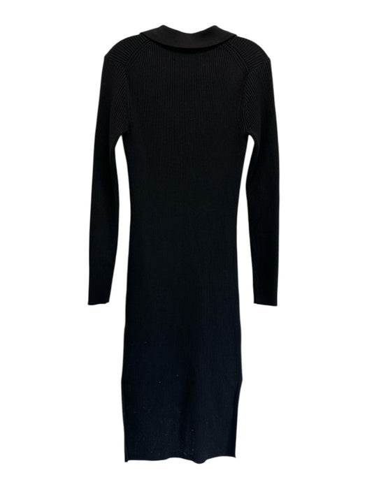 Samsoe Samsoe Size M Black Viscose Blend Ribbed Knit Collar Split Hem Midi Dress Black / M