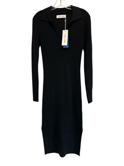 Samsoe Samsoe Size M Black Viscose Blend Ribbed Knit Collar Split Hem Midi Dress Black / M