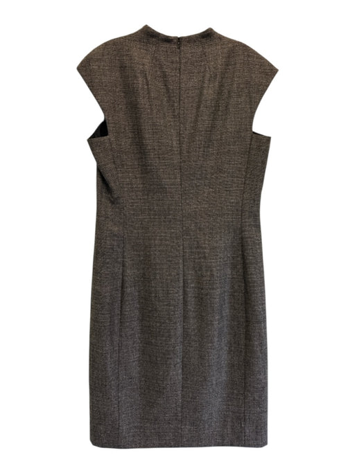 Akris Size 10 Brown & Black Wool Blend Tweed Zip Pockets Knee Length Shift Dress Brown & Black / 10