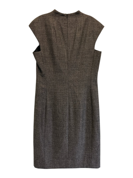 Akris Size 10 Brown & Black Wool Blend Tweed Zip Pockets Knee Length Shift Dress Brown & Black / 10