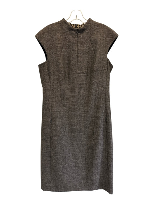 Akris Size 10 Brown & Black Wool Blend Tweed Zip Pockets Knee Length Shift Dress Brown & Black / 10