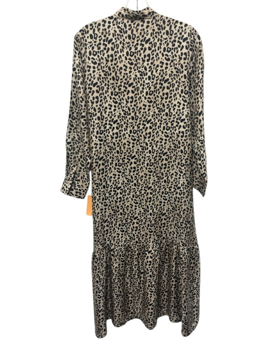 Rosso35 Size 42 Black & Beige Silk Leopard Quarter Button Midi Dress Black & Beige / 42