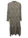 Rosso35 Size 42 Black & Beige Silk Leopard Quarter Button Midi Dress Black & Beige / 42