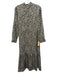 Rosso35 Size 42 Black & Beige Silk Leopard Quarter Button Midi Dress Black & Beige / 42