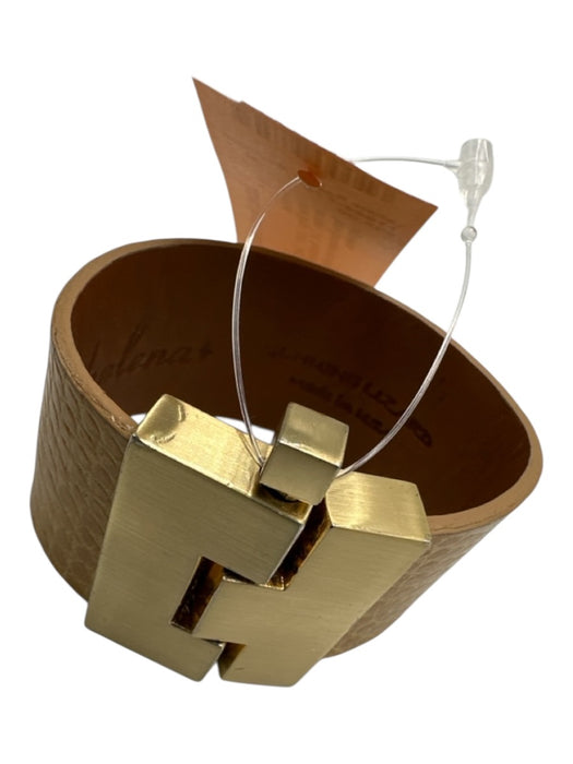 Leighelena Yellow Beige Lizard Gold Tone Hardware Cuff Bracelet Yellow Beige