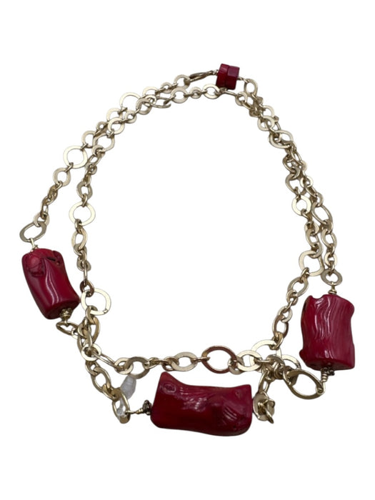 Red & Gold Coral Chain Link Lobster Clasp Necklace Red & Gold