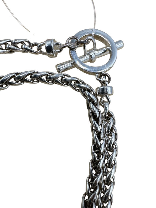 Ralph Lauren Silver Metal Wheat Chain Station Beads Toggle Clasp Necklace Silver