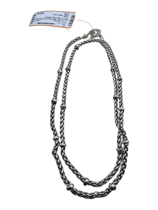 Ralph Lauren Silver Metal Wheat Chain Station Beads Toggle Clasp Necklace Silver
