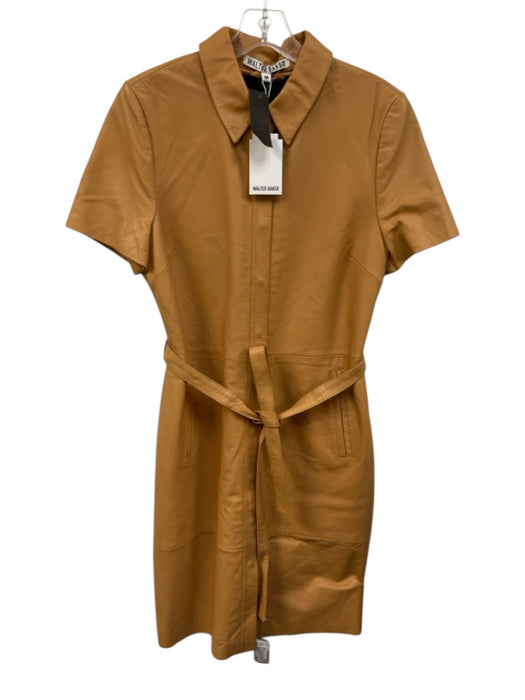 Walter Baker Size M Tan Brown Lamb leather Short Sleeve Snap Button Front Dress Tan Brown / M