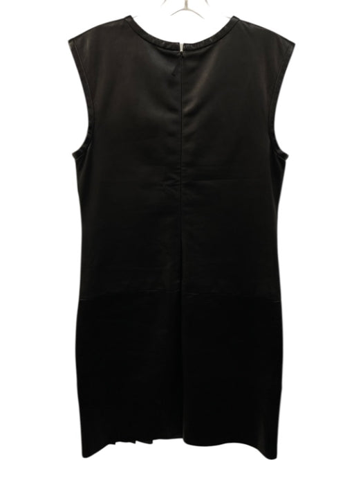 J. Mendel Size 8 Black Leather & Silk Sleeveless Paneled Pleated Detail Dress Black / 8