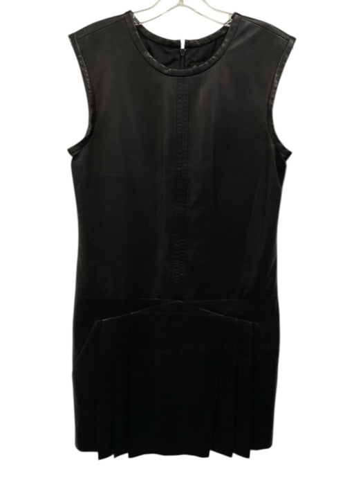 J. Mendel Size 8 Black Leather & Silk Sleeveless Paneled Pleated Detail Dress Black / 8