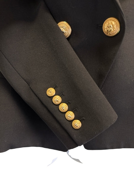 Balmain Size 40 Black Wool Shoulder Pads Gold Tone Buttons Blazer Jacket Black / 40