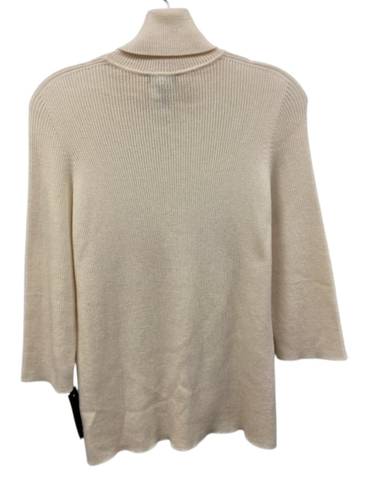 Escada Size 46 Cream White Virgin Wool Ribbed Knit 3/4 Sleeve Turtleneck Sweater Cream White / 46