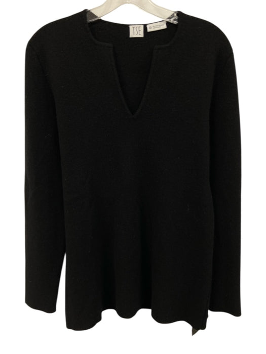 TSE Size M Black Cashmere Knit Notch V Neck Long Sleeve Pullover Sweater Black / M