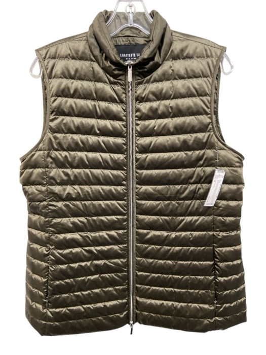 Lafayette 148 Size M Olive Green Nylon Down Fill High Neck Zip Front Vest Olive Green / M