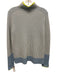 Kinross Size M Blue, White & Yellow Cashmere Ribbed Knit Contrast Edging Sweater Blue, White & Yellow / M