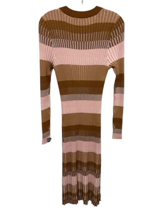 Derek Lam 10 Crosby Size L Brown & Pink Cotton Blend Ribbed Knit Striped Dress Brown & Pink / L