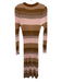 Derek Lam 10 Crosby Size L Brown & Pink Cotton Blend Ribbed Knit Striped Dress Brown & Pink / L