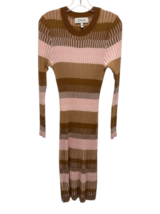 Derek Lam 10 Crosby Size L Brown & Pink Cotton Blend Ribbed Knit Striped Dress Brown & Pink / L