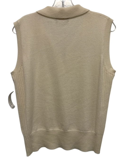 N. Peal Size L Cream White Cashmere Sleeveless Knit Collared V Neck Top Cream White / L