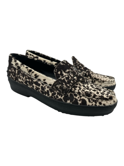 Tod's Shoe Size 39 Cream White & Dark Brown Leather Upper Pony Hair Loafers Cream White & Dark Brown / 39