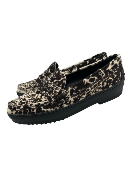 Tod's Shoe Size 39 Cream White & Dark Brown Leather Upper Pony Hair Loafers Cream White & Dark Brown / 39