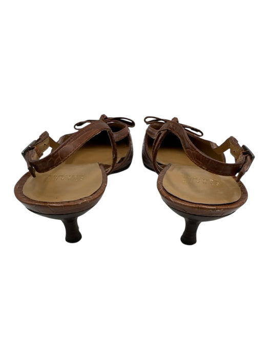 Stuart Weitzman Shoe Size 9.5 Brown Leather Upper Croc Embossed Slingbacks Brown / 9.5