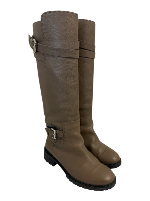 Fendi Shoe Size 39 Taupe Brown Leather Upper Buckle Strap Detail Round Toe Boots Taupe Brown / 39