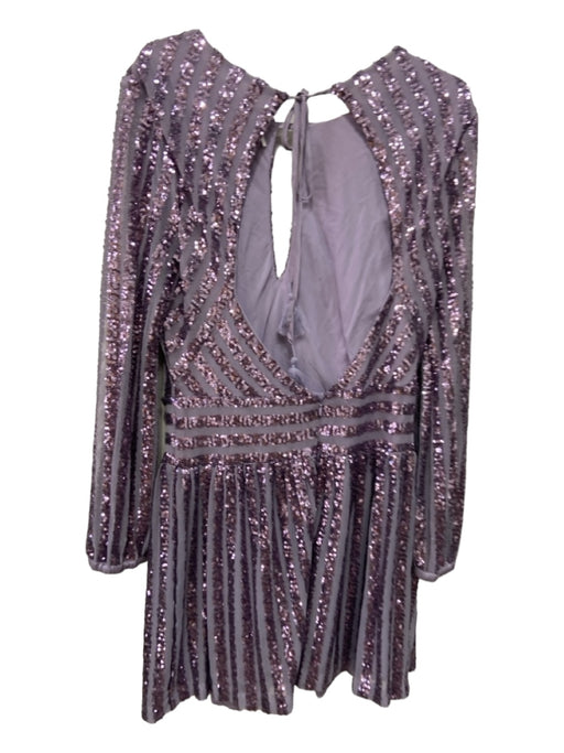 By Anthropologie Size 12 Dusky Purple Polyester Sequin Stripes Long Sleeve Dress Dusky Purple / 12
