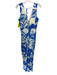 Olivaceous Size Large Blue & Cream White Sleeveless Floral Tie Neck Maxi Dress Blue & Cream White / Large