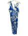 Olivaceous Size Large Blue & Cream White Sleeveless Floral Tie Neck Maxi Dress Blue & Cream White / Large