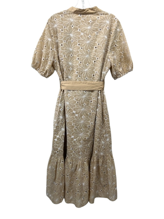 Gracia Size Large Beige & White Polyester Blend Short Sleeve Button Front Dress Beige & White / Large