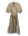 Gracia Size Large Beige & White Polyester Blend Short Sleeve Button Front Dress Beige & White / Large