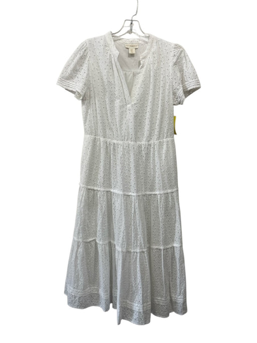 Cynthia Rowley Size Medium White Cotton Short Sleeve Eyelet Gathered Dress White / Medium