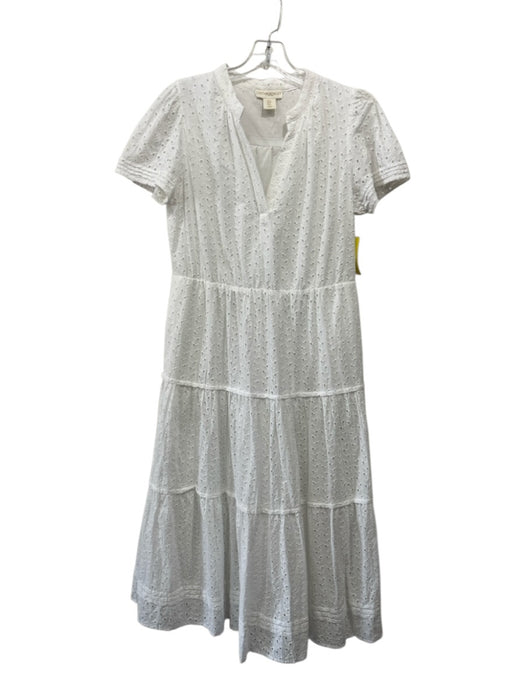 Cynthia Rowley Size Medium White Cotton Short Sleeve Eyelet Gathered Dress White / Medium