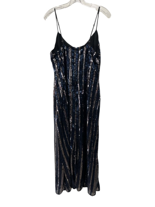 Maeve Size Medium Black, Blue, Silver Polyester Spaghetti Strap Striped Dress Black, Blue, Silver / Medium