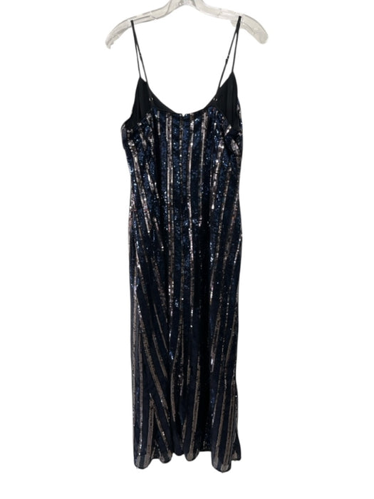 Maeve Size Medium Black, Blue, Silver Polyester Spaghetti Strap Striped Dress Black, Blue, Silver / Medium