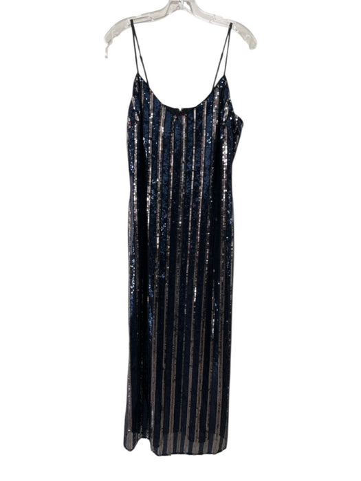 Maeve Size Medium Black, Blue, Silver Polyester Spaghetti Strap Striped Dress Black, Blue, Silver / Medium