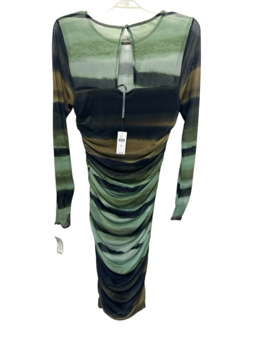By Anthropologie Size Medium Green, Black, Brown Polyester Blend Abstract Dress Green, Black, Brown / Medium