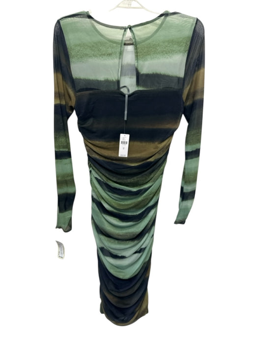 By Anthropologie Size Medium Green, Black, Brown Polyester Blend Abstract Dress Green, Black, Brown / Medium