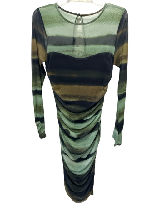 By Anthropologie Size Medium Green, Black, Brown Polyester Blend Abstract Dress Green, Black, Brown / Medium
