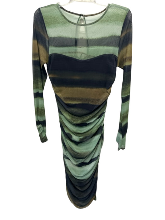 By Anthropologie Size Medium Green, Black, Brown Polyester Blend Abstract Dress Green, Black, Brown / Medium