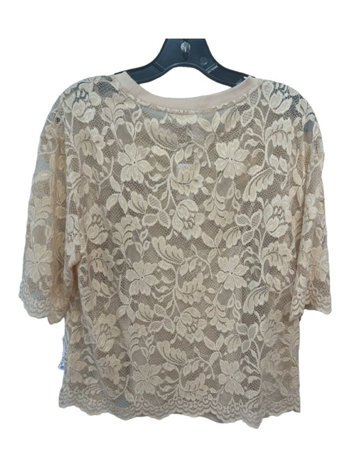 Dolan Size M Beige Polyester Floral Lace Overlay Short Sleeve Round Neck Top Beige / M