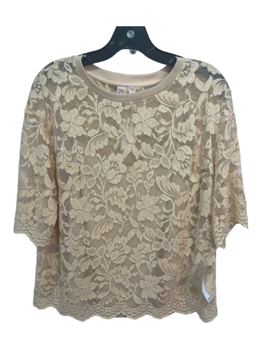 Dolan Size M Beige Polyester Floral Lace Overlay Short Sleeve Round Neck Top Beige / M