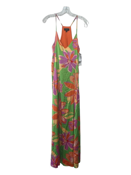 Tahari Size M Green Purple Orange Polyester Blend Floral V Neck Sleeveless Dress Green Purple Orange / M