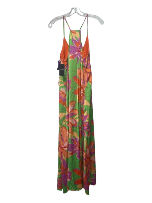 Tahari Size M Green Purple Orange Polyester Blend Floral V Neck Sleeveless Dress Green Purple Orange / M