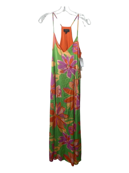 Tahari Size M Green Purple Orange Polyester Blend Floral V Neck Sleeveless Dress Green Purple Orange / M