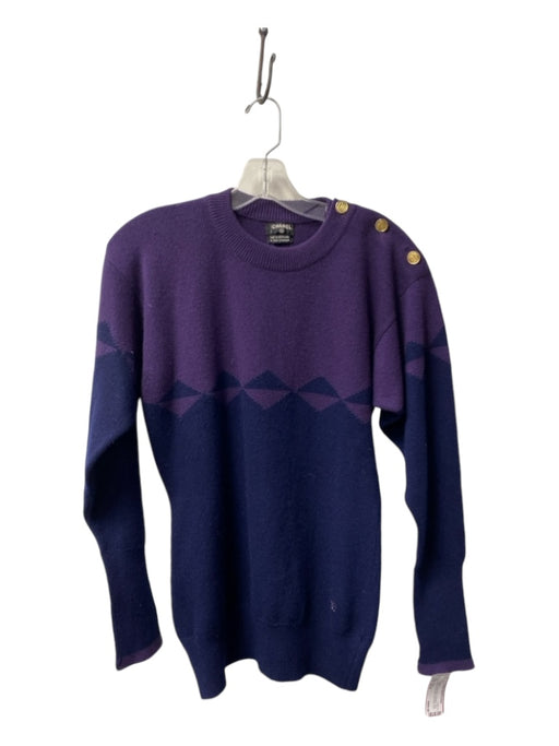 Chanel Size Est M Purple Navy Cashmere Long Sleeve Round Neck Sweater Purple Navy / Est M