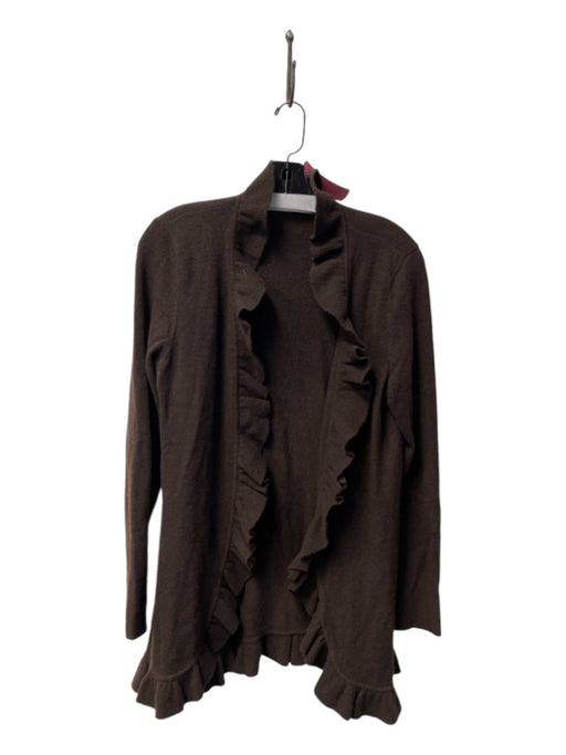 Magaschoni Size Est 0 Chocolate Cashmere Open Front Ruffle Detail Cardigan Chocolate / Est 0